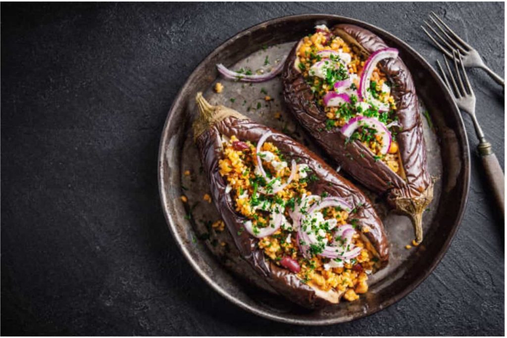 Recipes with Nadia Coetzee - Nutritionist - Root Your Health Perth - Spicy Roasted Eggplant and Chickpea Salad